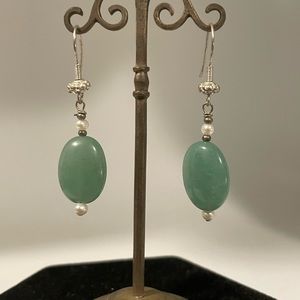 Aventurine, Pearl and Sterling Silver Earrings